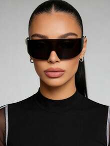 1pc Extra Large Frame Futuristic Techno Cyberpunk Style Fashion Glasses, Fashionable & Eyewear For Women - Black - View 4