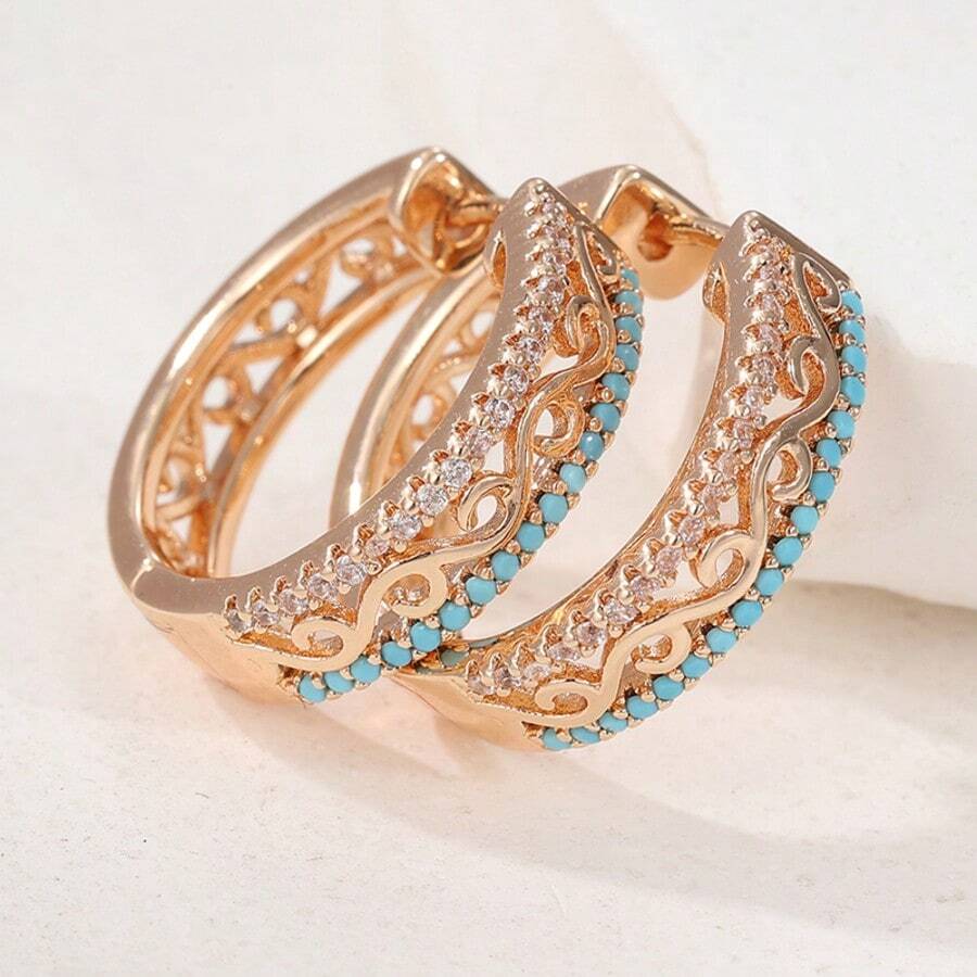 Pendientes de cobre hueco de lujo y moda para mujer, adecuados para uso diario y vacaciones, un regalo ideal para ella - Dorado - Ver 1