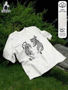 Áo thun ngắn tay cotton in họa tiết da báo cỡ lớn dành cho nữ, chất liệu mềm mại, quần áo cotton, trang phục ngoài trời, họa tiết in, áo thun mùa hè, áo thun nữ, áo kiểu, áo mùa hè, trang phục đi nghỉ mát, phong cách du lịch, phong cách bãi biển, trang phục nghỉ dưỡng tối giản màu trắng. - trắng - Xem 9