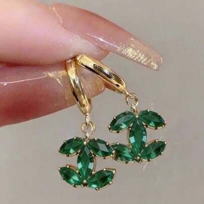 1 Đôi bông tai mặt dây chuyền mạ đồng sang trọng, tối giản, cao cấp, đính đá Cubic Zirconia, thích hợp cho phụ nữ đeo hàng ngày.