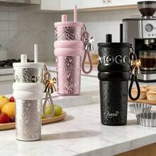 SOKANY Bình giữ nhiệt Queen Series, cốc đá bằng thép không gỉ 30 ounce có ống hút và mặt dây chuyền hình nơ, chống rò rỉ và có thể tái sử dụng, thích hợp cho du lịch, văn phòng, ô tô. - 710ml - Xem 2