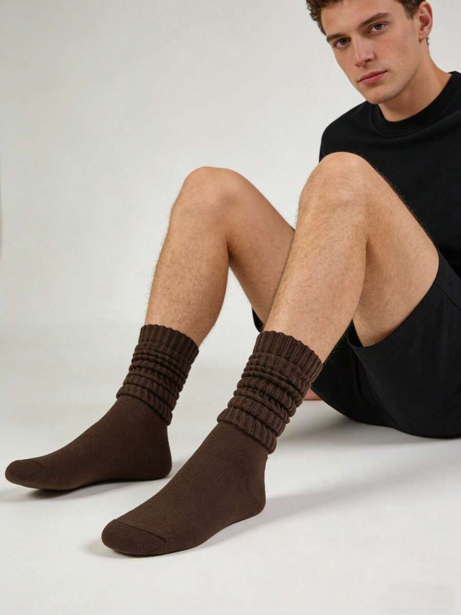 1双女士长款毛绒堆堆袜，过膝袜，高筒袜，短袜，纯色小腿袜，百搭且适合所有季节，日常穿着的理想之选，舒适保暖。 - 咖啡棕 - 查看 1