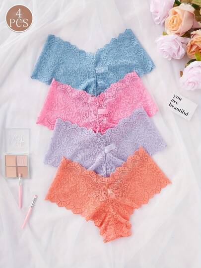 4 件套女士蕾丝边性感比基尼内裤