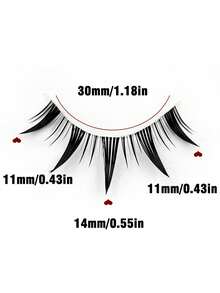 5对漫画风格假睫毛，湿润妆效，自然动漫假睫毛，单根纤细韩式妆容假睫毛，日式角色扮演假睫毛，浓密夸张假睫毛，纤细动漫娃娃假睫毛，卡通假睫毛 - 黑色 - 查看 5