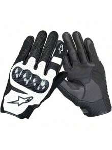 Alpinestars SMX-1 AIR V2 摩托车手套，超细纤维皮革碳纤维材质，适用于骑行、摩托车、越野摩托车、自行车，透气防护，耐磨，触屏操作，男女通用 - 白色 - 查看 10