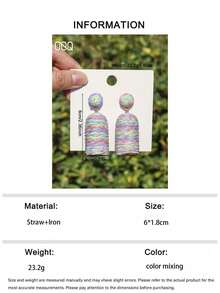 1 Pair Versatile Boho Style Handmade Woven Raffia Cylinder Dangle Earrings, Creative Exaggerated Geometric Colorful Raffia Earrings Suitable For Women's Daily, Vacation, Party Wear (Handwoven Randomly, Handmade May Have Slight Glue Residue) - Mixed Color - View 8