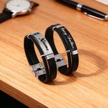 1/2pcs Customized Carved Braided Rope Stainless Steel Bracelet, Personalized Twisted Rope Woven Leather Bracelet, Couple Bracelet - Style a - View 4