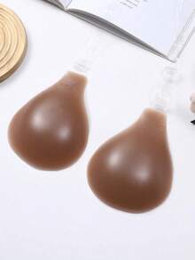 2/1 Pair Deep Brown Silicone Sticky Backless Bras, Instant Natural Shaping, Reusable Sweat-Proof, Suitable For Low-Cut And Backless Outfits - Coffee Brown - View 9