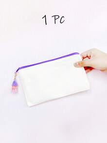 1个/5个/10个装帆布拉链带流苏收纳袋,旅行化妆包,化妆品收纳包,铅笔盒,适合度假、海滩、浴室、卧室使用,大容量 - 米色 - 查看 95