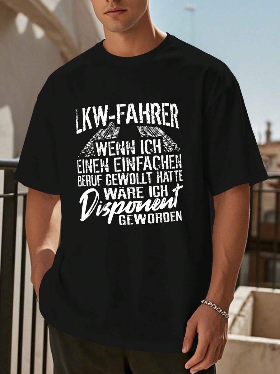 Camiseta masculina Summer TopsGerman For Truck Driver - 100% algodão pesado 180gsm, texto em alemão e estampa "Semi-For Truck", gola redonda casual, manga curta, caimento confortável para todas as estações, ideal para caminhoneiros e entusiastas da direção (lavável à máquina) - Perfeita para usar em camadas ou como peça principal. Tamanhos grandes. - Branco - Ver 1