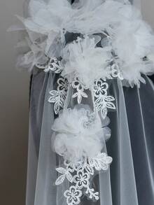 2 chiếc khăn choàng dài thêu 3D, chất liệu chiffon trắng, phụ kiện chụp ảnh cưới, bãi biển, có ghim cài. - Nhiều màu - Xem 3