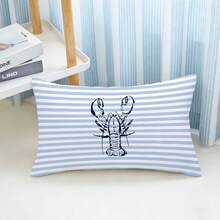 1pc Blue & White Striped Lobster Sketch Pattern Cushion Cover, Soft Peach Velvet Material, 30*50/40*60CM Single-Sided Printed Decorative Pillow Case, Suitable For Home Bedroom Living Room Sofa, Holiday Decor, Pillow Cover Gift (No Pillow Insert) - Multicolor - View 4