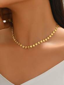 LIEBEIRIS 1件18K镀金极简几何圆形不锈钢项链，适合女性日常佩戴和作为礼物 - 金黃色 - 查看 4