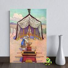 Pintura en lienzo 2D plana, 1 pieza, vertical, de antiguo altar y tienda - Sin marco, adecuada para dormitorio, decoración de pared - Reproducción de arte histórico minimalista para espacios modernos, 2D plana - Enmarcado - Ver 4