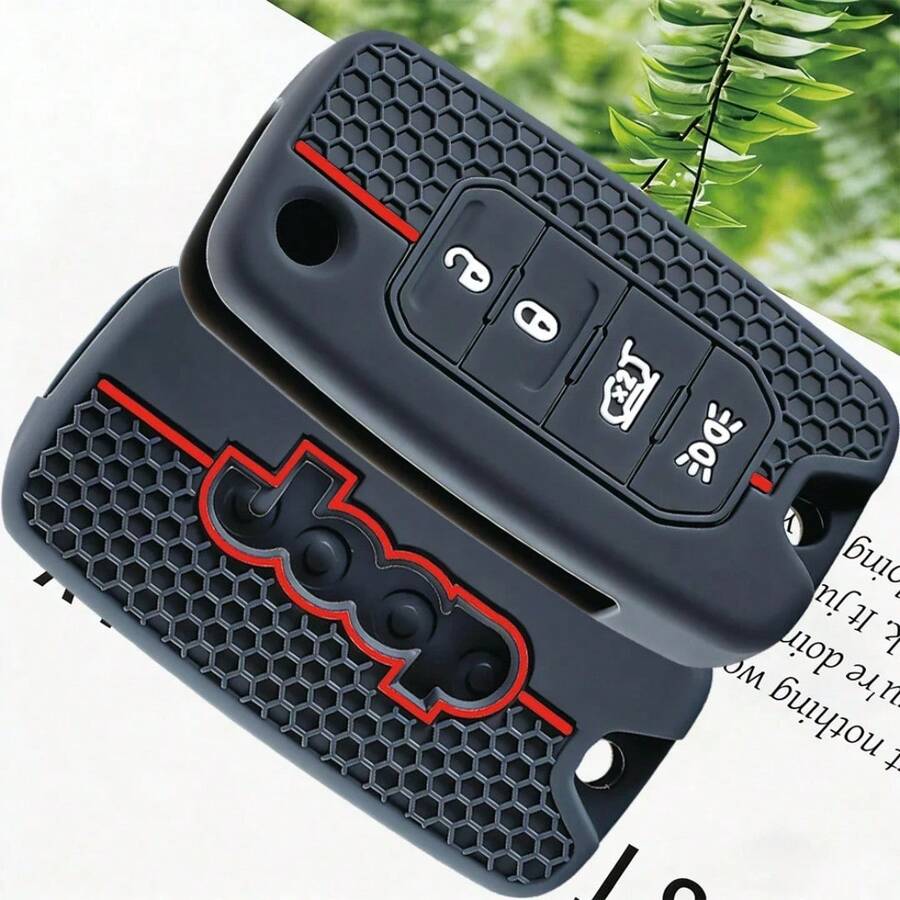 适用于 Cherokee Compass Renegade Grand Commander、Dodge Journey Challenger、Jcuv Charger 的高级柔软硅胶汽车钥匙套 - 黑色的 - 查看 1