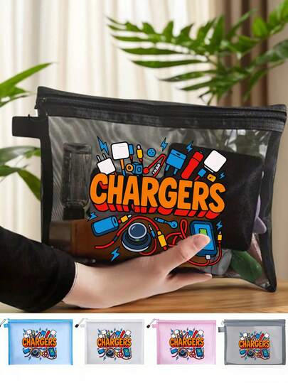 Túi lưới có khóa kéo với họa tiết chữ "Charger", túi đựng đồ đa năng di động, túi đựng đồ dùng điện tử, túi đựng mỹ phẩm, túi đựng đồ chăm sóc da, túi đựng đồ dùng vệ sinh cá nhân khi đi du lịch, đồ dùng ký túc xá, quà cưới cho cô dâu, quà Ngày của Mẹ, quà sinh nhật, quà tặng bạn bè và thầy cô, đồ dùng phòng tắm, đồ trang sức, túi đựng son môi và mỹ phẩm, đồ dùng cần thiết khi đi du lịch, quà Ngày Nhà giáo, đồ dùng cắm trại ngoài trời.