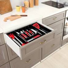 Large Expandable Kitchen Drawer Organizer Adjustable Utensil Tray For Cutlery Storage Black - 1 - 查看 3