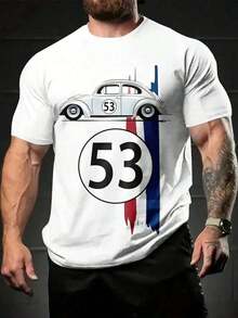 1pc Vintage Racing Car Graphic T-Shirt, Men's Casual Round Neck Tee, 100% Polyester Knit Fabric With Slight Stretch, Regular Fit Short Sleeve Top, Suitable For Summer Streetwear Festival Outfit Männer - Nhiều màu - Xem 3