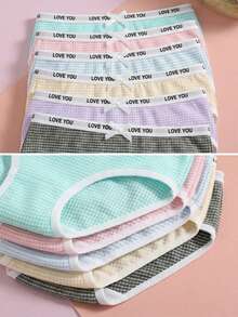 6pcs/Set Girls' Multicolor Knit Underwear Set, Comfortable Letter Waistband Underwear, Breathable Textured Girls' Panties, Suitable For Girls' Daily Basic Wear - Multicolor - View 3