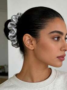 Bộ 4 phụ kiện tóc in họa tiết da báo màu bạc, dây buộc tóc co giãn thanh lịch, đa năng dùng hàng ngày, kẹp búi tóc, vòng xoắn tóc đuôi ngựa. - Nhiều màu - Xem 2