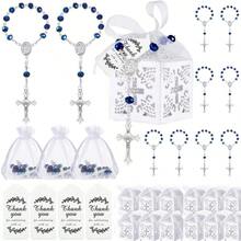 Bộ quà tặng lễ rửa tội 100 món bao gồm: 25 vòng tay mini, 25 túi vải gạc cứng có dây rút, 25 nhãn giấy kraft ghi lời cảm ơn, 25 hộp quà nhỏ, quà tặng tiệc rửa tội/đám cưới (Màu xanh dương) - Xem 8