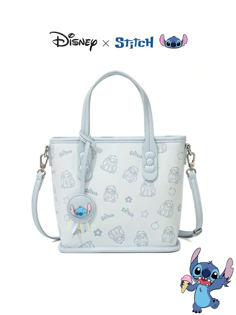 Disney 迪士尼正版史迪奇吊坠和史迪奇印花手提包 - 卡通印花单肩包，休闲时尚手提包，生日礼物
