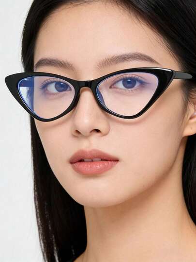 1副女士复古猫眼眼镜，黑色时尚透明镜片，Y2K街头风格，适合日常及户外佩戴