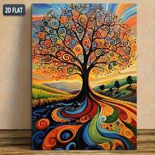 1 pièce Peinture sur canevas Arbre du monde de Van Gogh - Art mural de style ferme rustique, affiche sans cadre, convient pour le salon, la chambre, la décoration de bureau - Œuvre d'art unique et créative imperméable, choix de cadeau parfait, décoration extérieure, impression sur canevas, décoration de restaurant et de bar - 111 - Voir 1