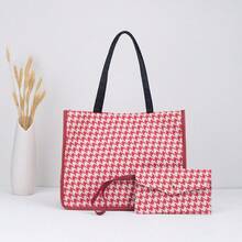 2026 New Houndstooth Pattern Tote Bag, Versatile Fashion Casual Handbag & Wallet Set - Multicolor - View 14