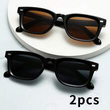 2pcs Men's Rectangular Small Frame High-Quality Personalized Minimalist Fashion Glasses, Suitable For Parties, Travel, Leisure, Beach, And Daily Use - 2-piece Set (Black Black Ten Black Tea) - View 6