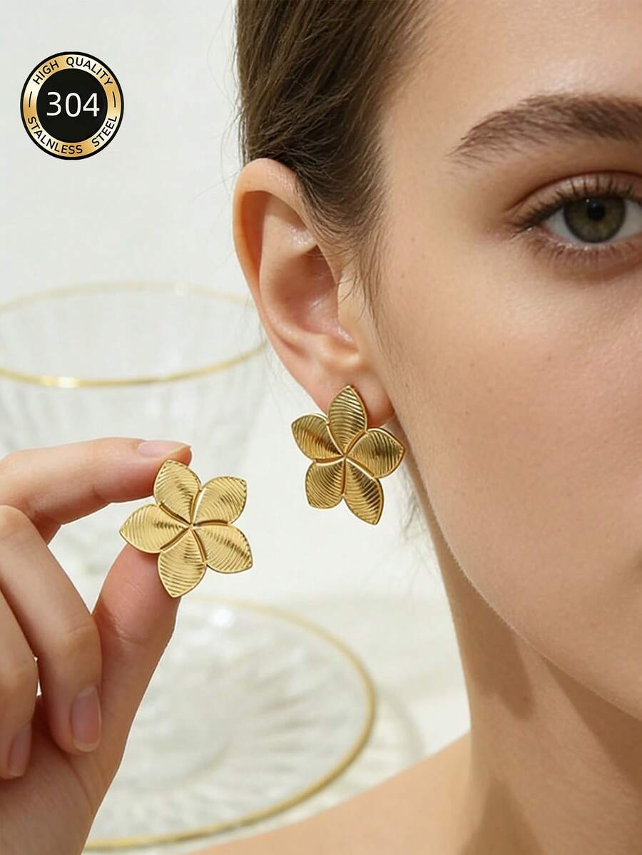 1 Đôi bông tai hình hoa 5 cánh bằng thép không gỉ 304, thích hợp cho tiệc tùng, tiệc chiêu đãi, du lịch, đám cưới, kỳ nghỉ, đeo hàng ngày, quà tặng Ngày của Mẹ. - Vàng - Xem 1