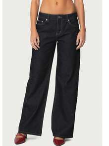 Edikted  Women's Wide Leg Jeans Baggy Jeans Low Waist Stretch Boyfriend Denim Pants Vintage Trousers With Pocket - màu đen - Xem 1