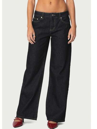  Edikted  Women's Wide Leg Jeans Baggy Jeans Low Waist Stretch Boyfriend Denim Pants Vintage Trousers With Pocket