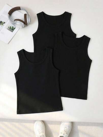 Boys' Cotton Elastic Vest Set, Moisture-Wicking Sleeveless Sports T-Shirt, Comfortable Breathable Basketball Running Children Casual Sports Vest