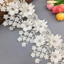 1 Yard Pita Renda Berlian 3D Bunga Vintage Bordir untuk Pernikahan, Aplikasi Hiasan, Kerajinan Jahit DIY - A - View 8