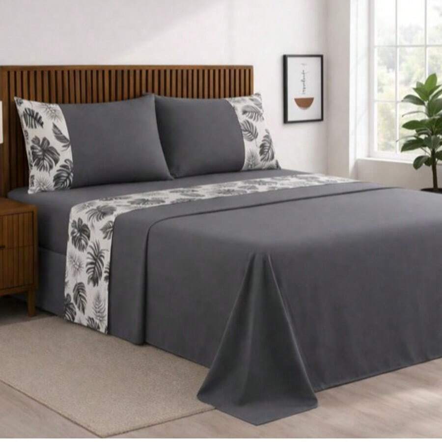 Alegra 400 Thread Count Silk Touch 4-Piece Sheet Set For Double/Queen/King Sizes - Premium Comfort - Luxury Monstera Leaf - View 1