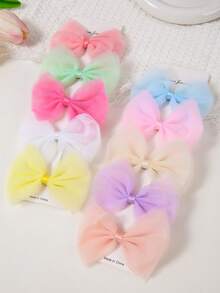 10pcs Colorful Shiny Mesh Chiffon Bow Hair Clips, Cute Princess Side Bangs Clips, Versatile Barrettes For Daily Use,Summer,Holiday,Travel, Head Accessories,Festival,Party - Multicolor - View 3