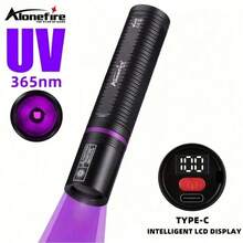 Alonefire SV113 395nm/365nm 紫外灯，USB 充电，LCD 电量显示，LED 手电筒，紫外黑光灯，高亮度树脂凝胶美甲固化灯，宠物尿渍、隐形墨水、矿物、硬币、蝎子荧光检测器 - 彩色 - 查看 2