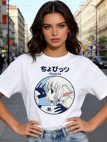 Japanese Anime Chobits T Shirt Women Kawaii Cartoon Vintage Clothes Short Sleeve Aesthetic Top Tees Unisex Female - trắng - Xem 4