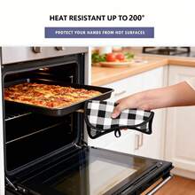 Bộ lót cách nhiệt nhà bếp | Miếng lót nồi bằng cotton chần bông | Miếng lót găng tay chống bỏng khi nấu ăn kèm dây treo - Đen và trắng - Xem 8