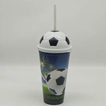Cheers To The World Cup! This Eye-Catching Soccer Straw Cup Brings The Stadium Vibe Wherever You Go. Its Rounded Body Paired With A Lifelike Soccer Ball Lid Turns Every Sip Into A Special Ritual-Both A Practical Water Bottle And A Must-Have World Cup Collectible For Fans! 600ML World Cup Soccer Design PP Single-Layer Large-Capacity Straw Cup - Multicolor - View 3