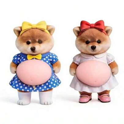 3D Corgi Dog Belly Sticker, Cute Puppy Wearing Orange Clothes On Soft Pink Background, Cartoon Cat Belly Sticker