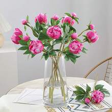 1/5 Bundle 19-Inch Artificial Peony Flower Bouquet, Lifelike Peony, Fake Flowers, Suitable For Home Decor, Valentine's Day Gift, Mother's Day Gift, Wedding Centerpiece Decor, Party Decor, Wedding Bouquet, Office Decor, Bedroom And Living Room Decor - Purple - View 5