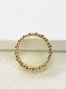 1 pieza Anillo de cadena de reloj chapado en oro de 14k con diseño de corona, regalo del Día de la Madre, regalo de Pascua para niñas - Amarillo Oro - Ver 4