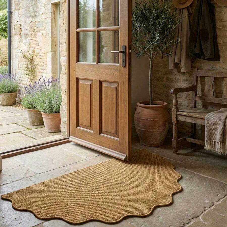 1pc Pineapple Rattan-Like Thick Durable Carpet, Brown Solid Color Multipurpose Simple Design, Suitable For Living Room, Sofa, Doormat, Bedroom, Outdoor, Kitchen - Multicolor - View 1
