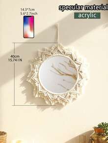 1 tấm gương treo tường Macrame, Gương Boho, Gương trang trí, Gương Boho để trang trí tường, Gương treo tường, Gương tròn, Gương lớn, Gương phòng tắm treo tường, Gương tròn để trang trí tường, Gương Acrylic trang trí thủ công tròn Boho Fringe cho căn hộ Phòng khách Phòng ngủ Phòng trẻ em Trang trí nhà cửa, Trang trí nhà cửa, Trang trí phòng, Trang trí tường - Màu be - Xem 10
