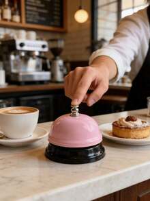 1 Pc Pink Mini Desktop Service Bell, Compact Metal Construction Handheld Call Bell For Restaurant Cafe Home Kitchen Party Event Gathering, Loud Clear Sound Tabletop Notification Bell, Lightweight Portable Call Bell For Waitstaff Guest Request Daily Reminder & Game Activity Prop - Pink - View 9