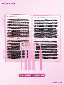 DIY Cluster Lashes Kit, Wispy Individual Lash Extensions, Natural Fluffy Look D Curl 9-16mm Mixed Length, Ultra Light Soft Band, Reusable False Eyelashes For Beginners Daily Wear - Pink - View 13