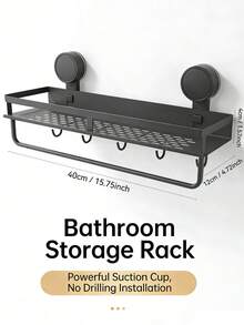 1pc Rust-Proof Wall Mounted Shower Caddy With Suction Cups - Heavy Duty Floating Shower Organizer With Towel Bar, Space Saving Bathroom Storage Rack For Shampoo, Soap And Accessories Bathroom Accessories - Multicolor - View 11