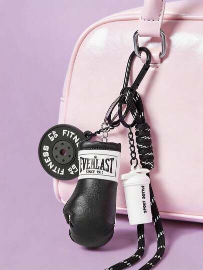 POKOJA LAND Mini Fitness Set Sports Barbell And Boxing Glove Braided Rope Keychain Bag Charms For Men And Women, Perfect Choice For Fitness Enthusiasts, Ideal Gift For Unisex, Suitable For Decorating Backpacks